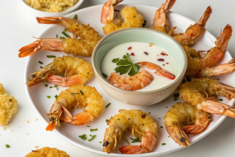 Shrimp soaking in milk before frying to tenderize and reduce fishy taste.